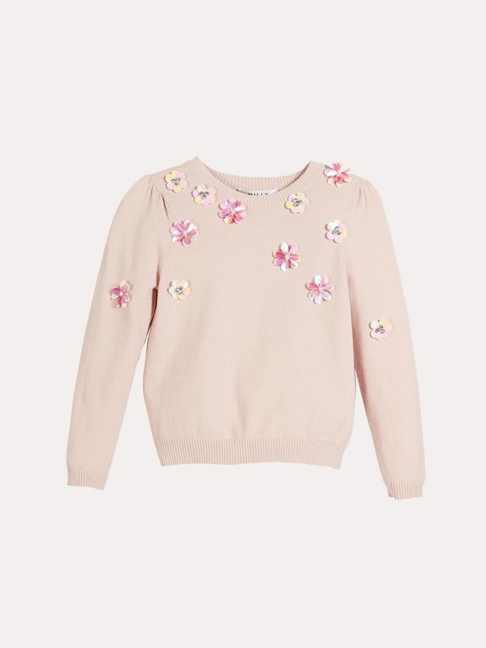 Milly Minis Beaded Floral Pullover sweater